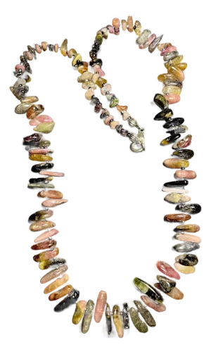 Gemstone Necklace Rainbow Tourmaline Graduated Stick Necklace Sterling Silver Clasp