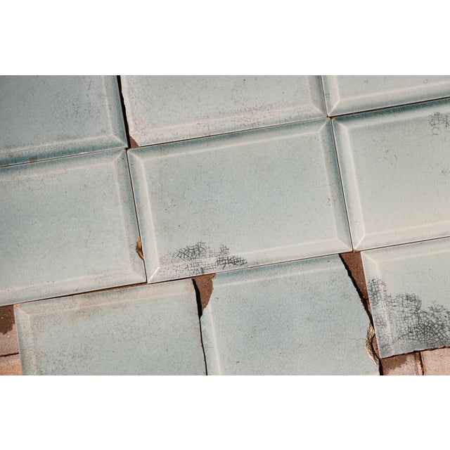 Antique 1920s Portuguese Art Deco Era Relief Tiles Set of 56 in Soft Seafoam Glaze For Sale - Image 4 of 18