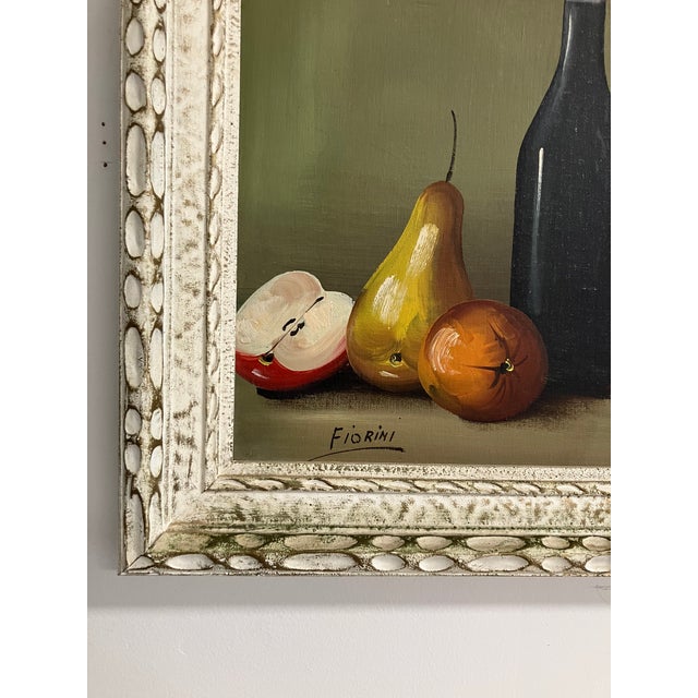 Wine Vintage Still Life Oil Painting by Fiorini – Fruit, Wine Bottle & Grapes For Sale - Image 8 of 8