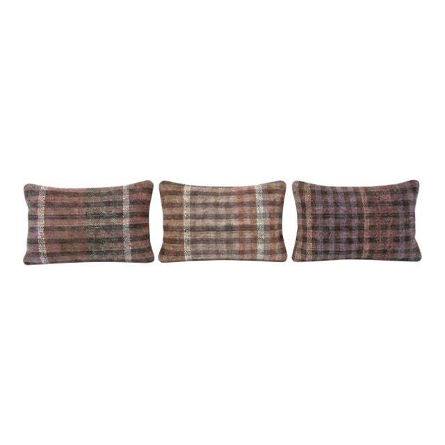 Bohemian Lumbar Kilim Pillow Cover 16'' X 24'' - Set of Three For Sale