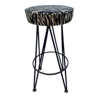 1950s Vintage Zebra Print Stool Fredrick Weinberg Style For Sale