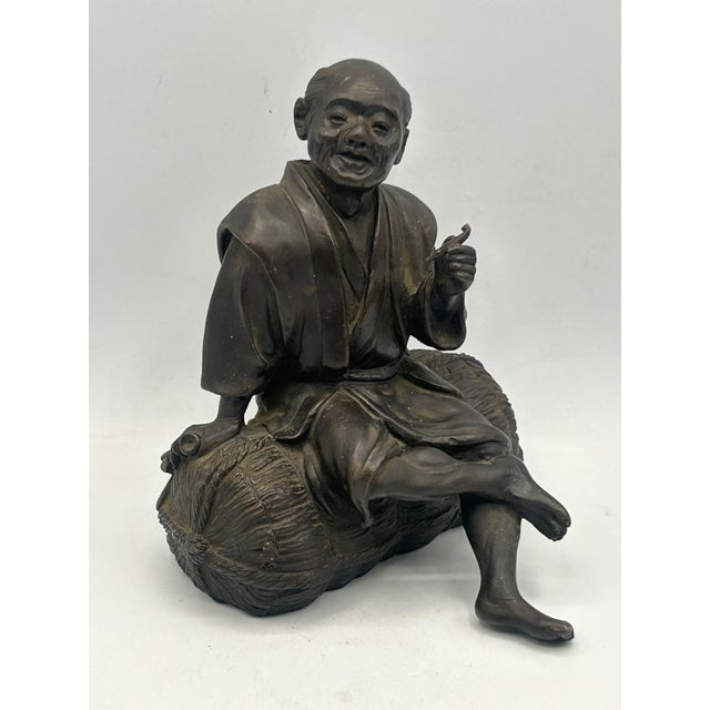 Japanese Meiji Bronze Okimono Seated Pipe Smoker, Signed Toko, C. 1890 For Sale - Image 14 of 17