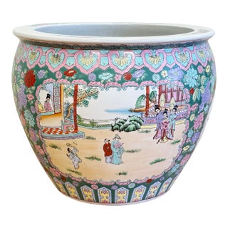 Vintage Chinese Rose Mandarin Porcelain Fish Bowl For Sale