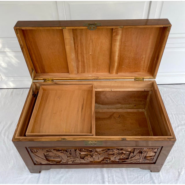Vintage Chinese Intricately Carved Wood Camphor Chest For Sale - Image 9 of 13