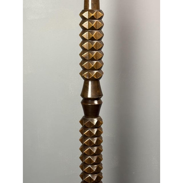 Mid-Century Brutalist Art Deco Floor French Wood Turned Lamp in the Style of Charles Dudouyt, 1950s For Sale - Image 6 of 14