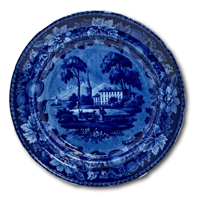 Blue Stunning & Rare Antique Original Set of 9 Dark Flow Blue English Staffordshire 10 Inch Dinner Plates Circa 1830s For Sale - Image 8 of 17