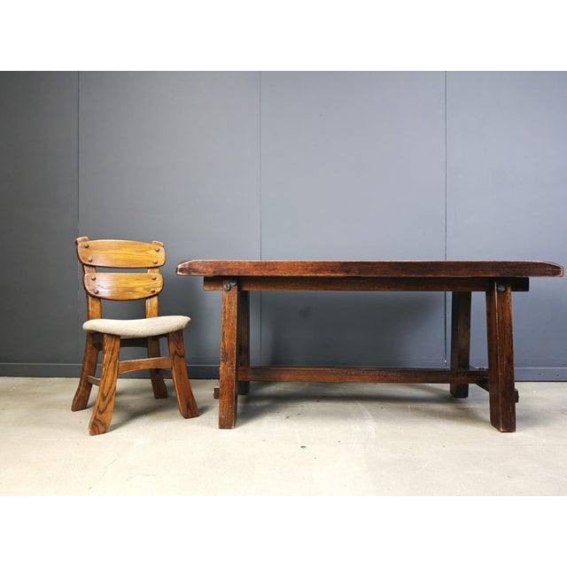 Brutalist Wooden Dining Table, 1960s, in Good conditions. Designed 1960 to 1969