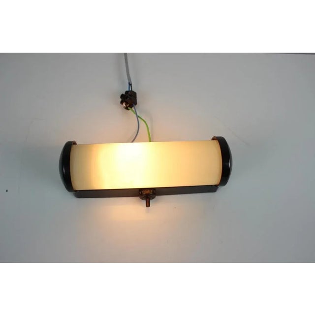 Gold Art Deco Bakelite and Glass Wall Lamp, Czechoslovakia, 1930s For Sale - Image 8 of 10