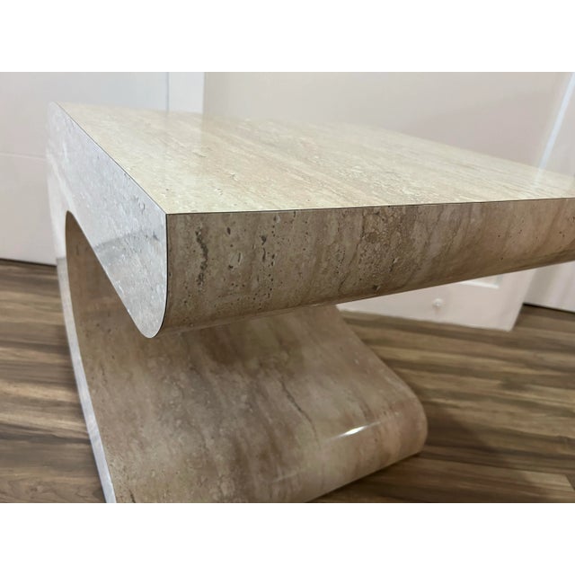 Paper 1980s Postmodern Faux Stone Curved Cantilevered Side Table in the Manner of Karl Springer For Sale - Image 7 of 10