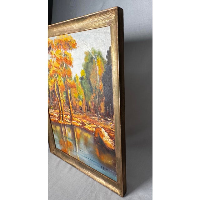 Vintage Mid Century Impressionist Fall Landscape Original Oil Framed Painting For Sale - Image 4 of 14