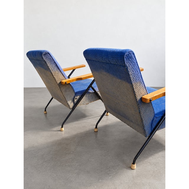 Mid-Century Modern Mid-Century Modern Blue Fabric Armchairs. 1950s, Set of 2 For Sale - Image 3 of 7