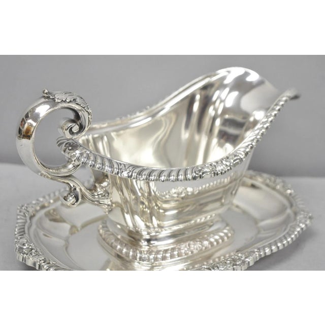 Gorham Vintage Gorham Y1130 Y1131 Victorian Silver Plated Gravy Sauce Boat & Underplate For Sale - Image 4 of 18