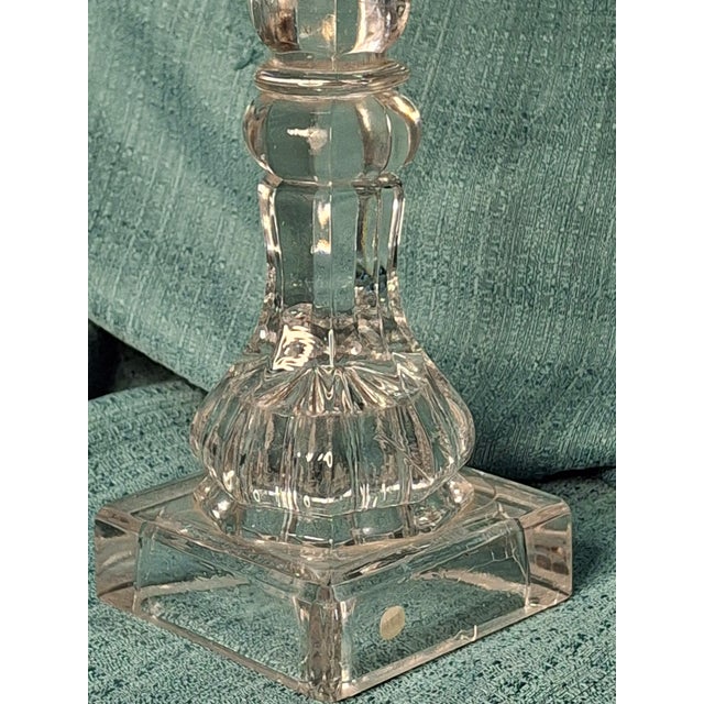 Antique 14" Tall Victorian Cut Glass Oil Lamp Fluid Burner Snuff Caps C1880 For Sale - Image 10 of 11