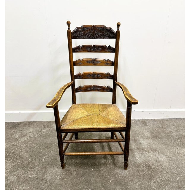 19th Century Handcrafted and Carved Ladder Back Chair, 1840s For Sale - Image 3 of 12
