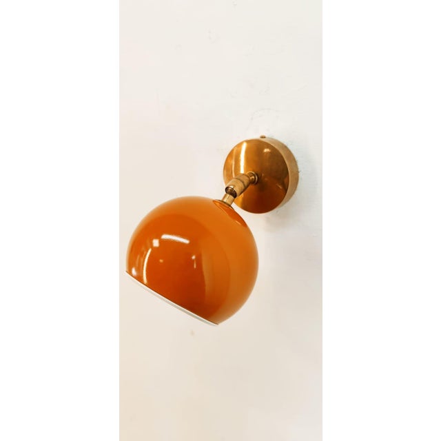 Gold Adjustable Sconce with Orange Metal Dome For Sale - Image 8 of 12