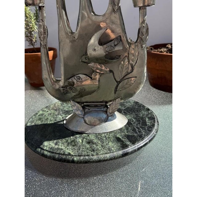 Gene Byron Attrib MCM Brutalist Folk Art Mexican Tin Modernist Candelabra Sculpture, Birds For Sale In Philadelphia - Image 6 of 10
