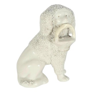 Victorian Staffordshire Miniature Poodle With Basket, England, c.1850–1880 For Sale