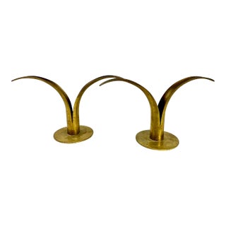 1960s Ivar Åhlenius Björk, Lily / Liljan Ystad Brass Metal Candle Holders, Made in Sweden- a Pair For Sale