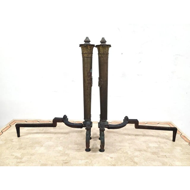 Brass Antique Brass Dragons Fireplace Andirons - a Pair For Sale - Image 8 of 13