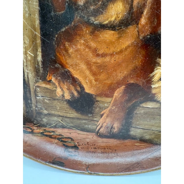 1960s Wooden Tray With Painted Dogs Styled After “Dignity and Impudence” Signed Hand Painted For Sale - Image 11 of 11