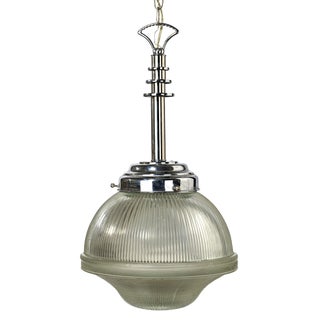 Mid-Centur Modern Chrome Hallophane Street Light Glass Globe Pendant Fixture For Sale