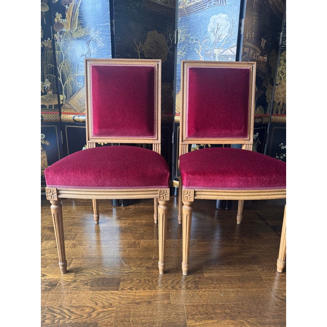 4 Vintage Louis XVI Chairs in Burgundy Mohair Upholstery For Sale - Image 4 of 9