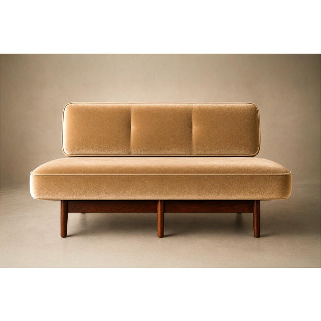 Brazilian Modern Sofa in Imbuia Wood and Champagne Camel Mohair, Cimo, Brazil, 1950s For Sale In New York - Image 6 of 18