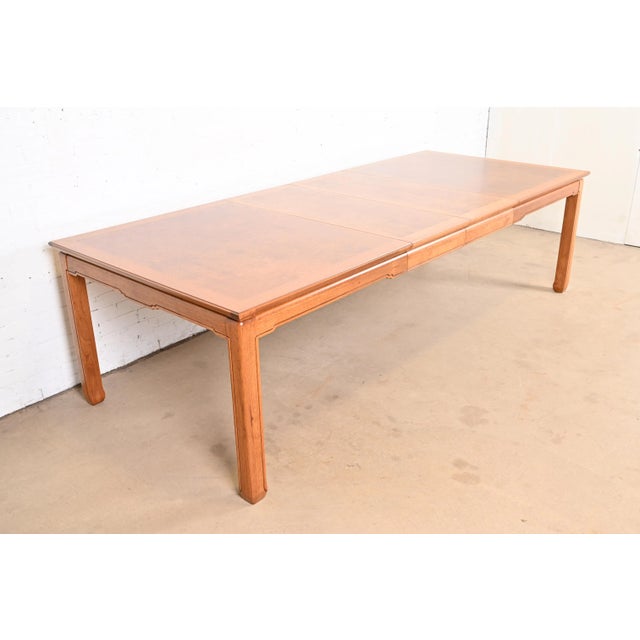 1970s Henredon Mid-Century Hollywood Regency Burl Wood Extension Dining Table, Newly Refinished For Sale - Image 5 of 12