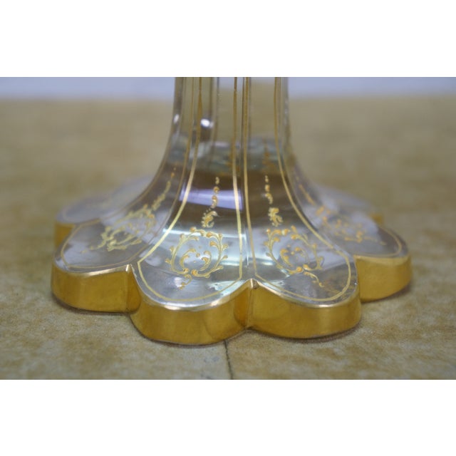 Antique Moser Bohemian Czech Amber Cut to Clear Crystal Trumpet Vase 14" For Sale - Image 11 of 14