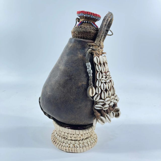 Early 20th Century Early 20th Century Maasai Beaded Milk Leather Jug Kenya For Sale - Image 5 of 11