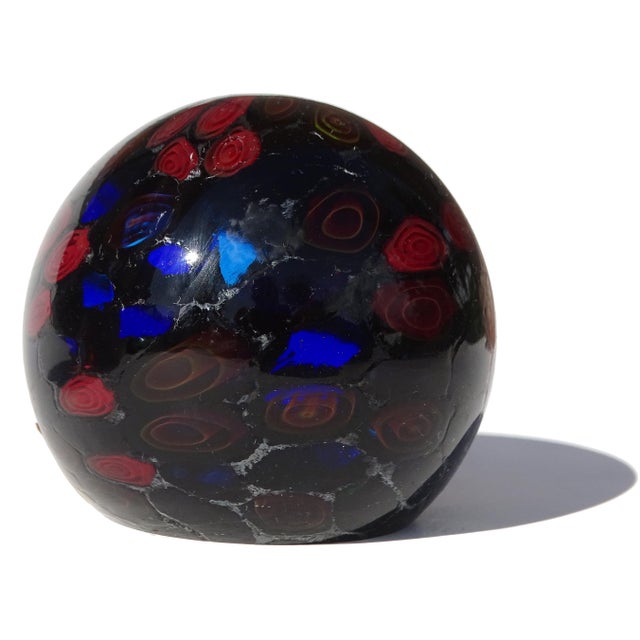 Murano Vintage Fratelli Toso Murano Jet Black Mosaic Optic Swirl Canes Italian Art Glass Paperweight For Sale - Image 4 of 8