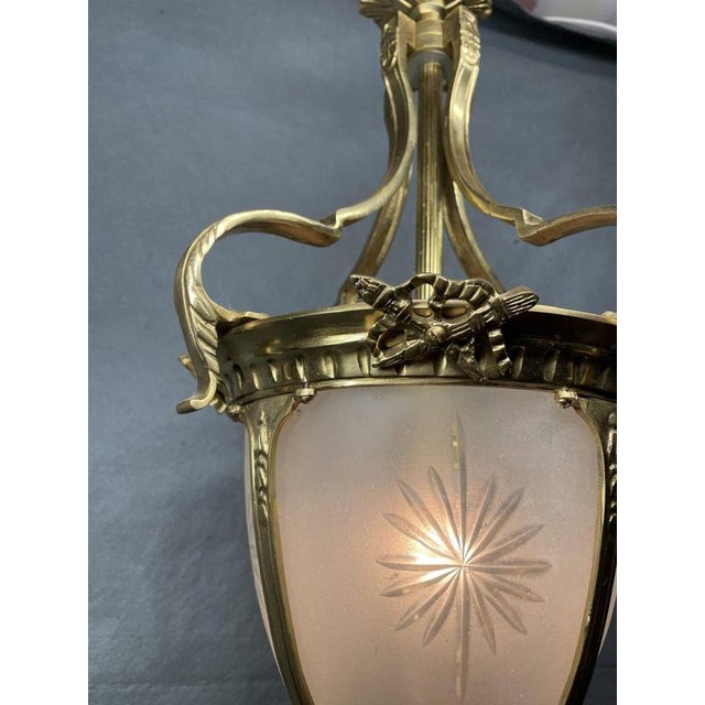 Brass Lantern with Frosted Star Etched Glass For Sale - Image 4 of 6