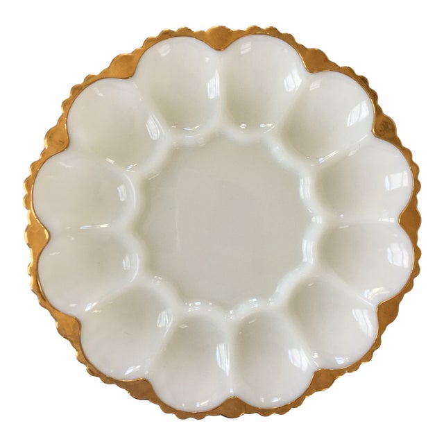 Mid Century Milk Glass & 22 Karat Gold Trim Egg Serving Platter Chairish