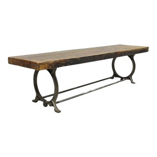 Industrial Style Cast Iron and Reclaimed Wood Farmhouse Rustic Long Bench For Sale