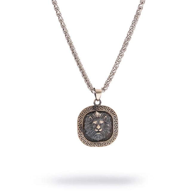 Regal Lion Medallion Men’s Sterling Silver Necklace For Sale - Image 9 of 9