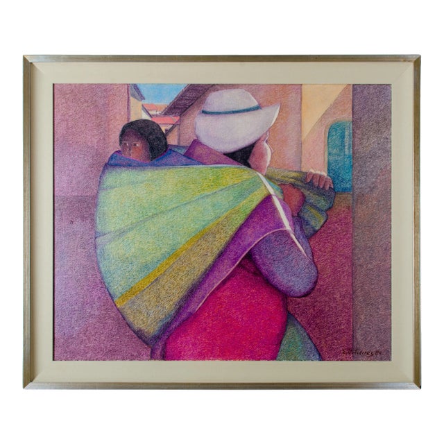"Woman With Child" by Ernesto Gutierrez Oil on Canvas For Sale