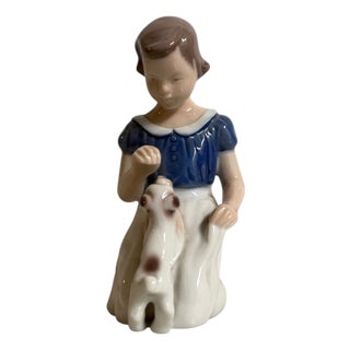 Ceramic Girl with Dog Figurine from B&G Denmark, 20th Century For Sale