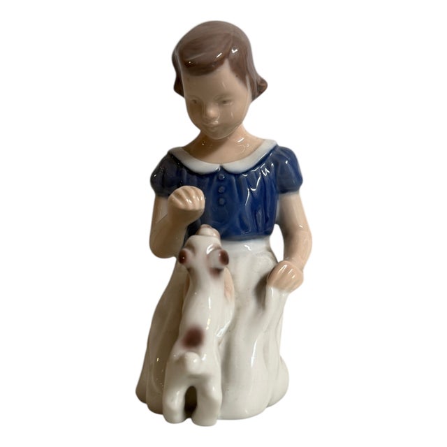 Ceramic Girl with Dog Figurine from B&G Denmark, 20th Century For Sale