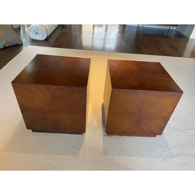 Wood Vintage Mitchell Gold Style Cube Side Tables—A Pair For Sale - Image 7 of 12