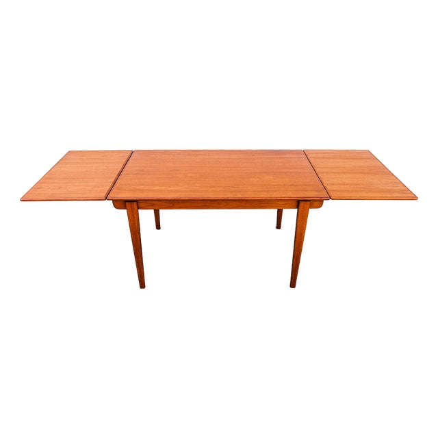 Restored 1960s Danish Modern Teak Draw Leaf Dining Table After Hans Wegner For Sale