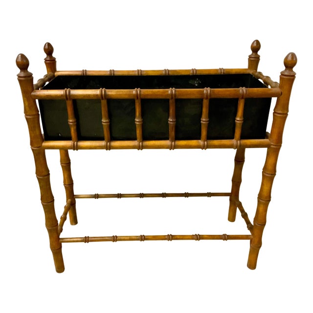 Vintage Faux-Bamboo Planter With Tin Lining For Sale