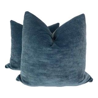 Lee Jofa "Fulham Velvet" in Pacific 22" Pillows-A Pair For Sale
