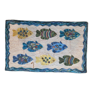 Scrappie Crappie - Hand Hooked Creation by Designer - 100% Wool / Linen Backing