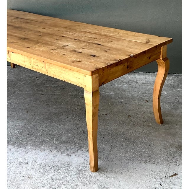 Khaki Vintage Rustic Pine Plank Farm Table For Sale - Image 8 of 12