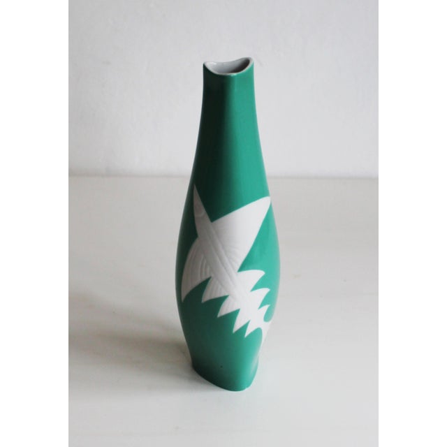 Green Ceramic Vase by Jaroslav Jezek for Royal Dux, 1960s, in Very Good conditions. Designed 1960 to 1969 This piece has...