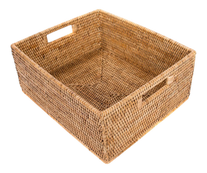 Artifacts Rattan Rectangular Basket with Cutout Handles in Honey Brown - 14"
