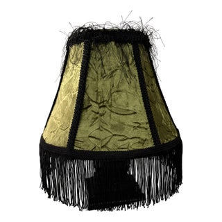 Vintage Chartreuse Silk Lampshade With Fringe For Sale
