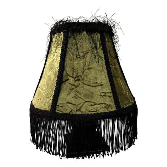 Vintage Chartreuse Silk Lampshade With Fringe For Sale