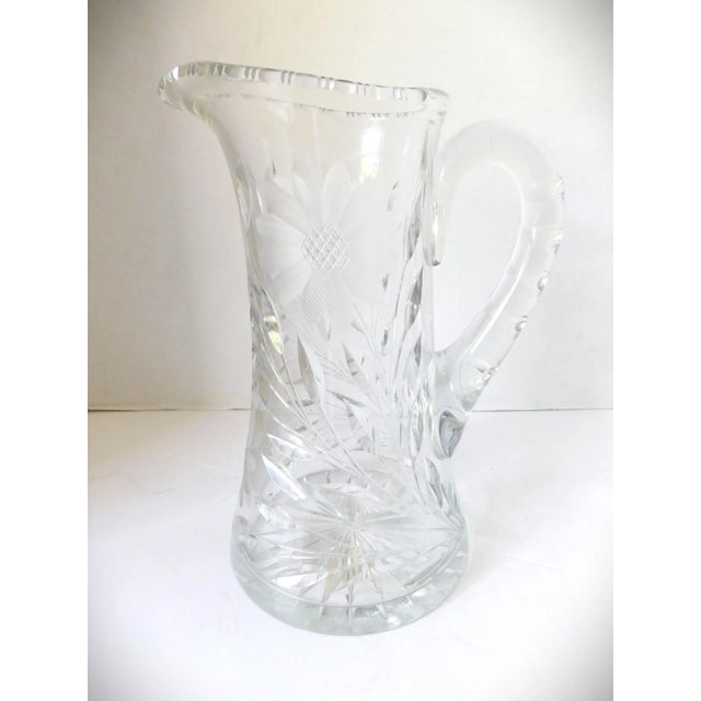 1950s Heavy Brilliant Cut Crystal Vintage Pitcher, Floral & Leaf Design, Water, Wine, Cocktails, Drinks For Sale - Image 5 of 11