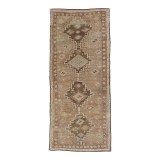 Vintage Turkish Kars Gallery Rug With Warm Brown and Soft Pastel Accents For Sale